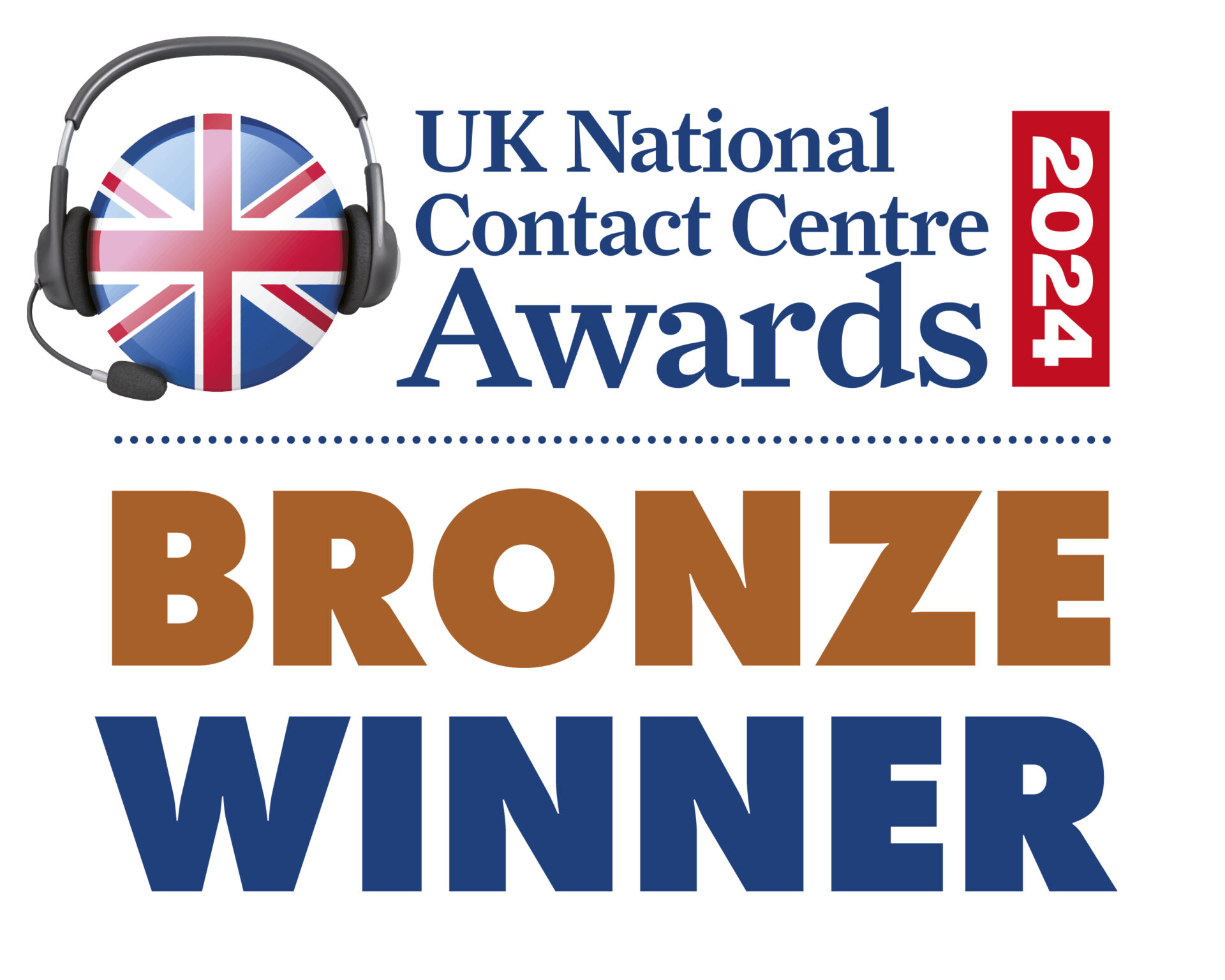 Winner badge reading 'UK National Contact Centre Awards 2024, Bronze Winner'. 