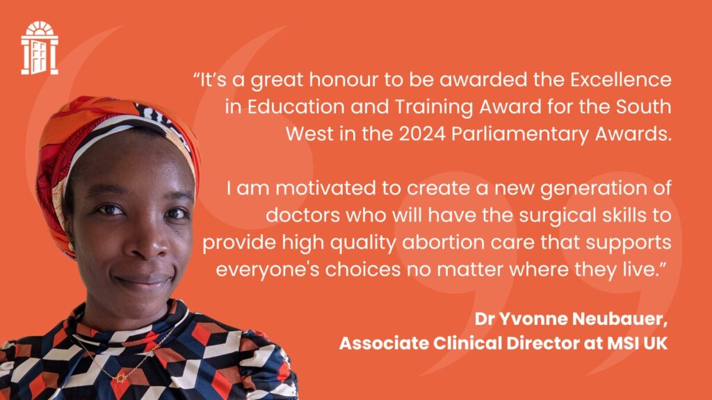 Quote from Dr Yvonne Neubauer on her win at the 2024 NHS Parliamentary Awards.